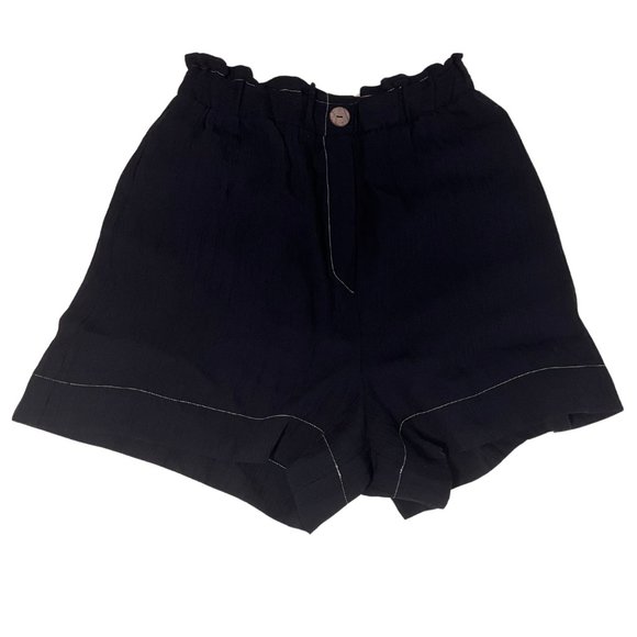 ZARA High Waist Crinkle Elastic Waist Black Shorts w/ Pockets - Picture 1 of 4